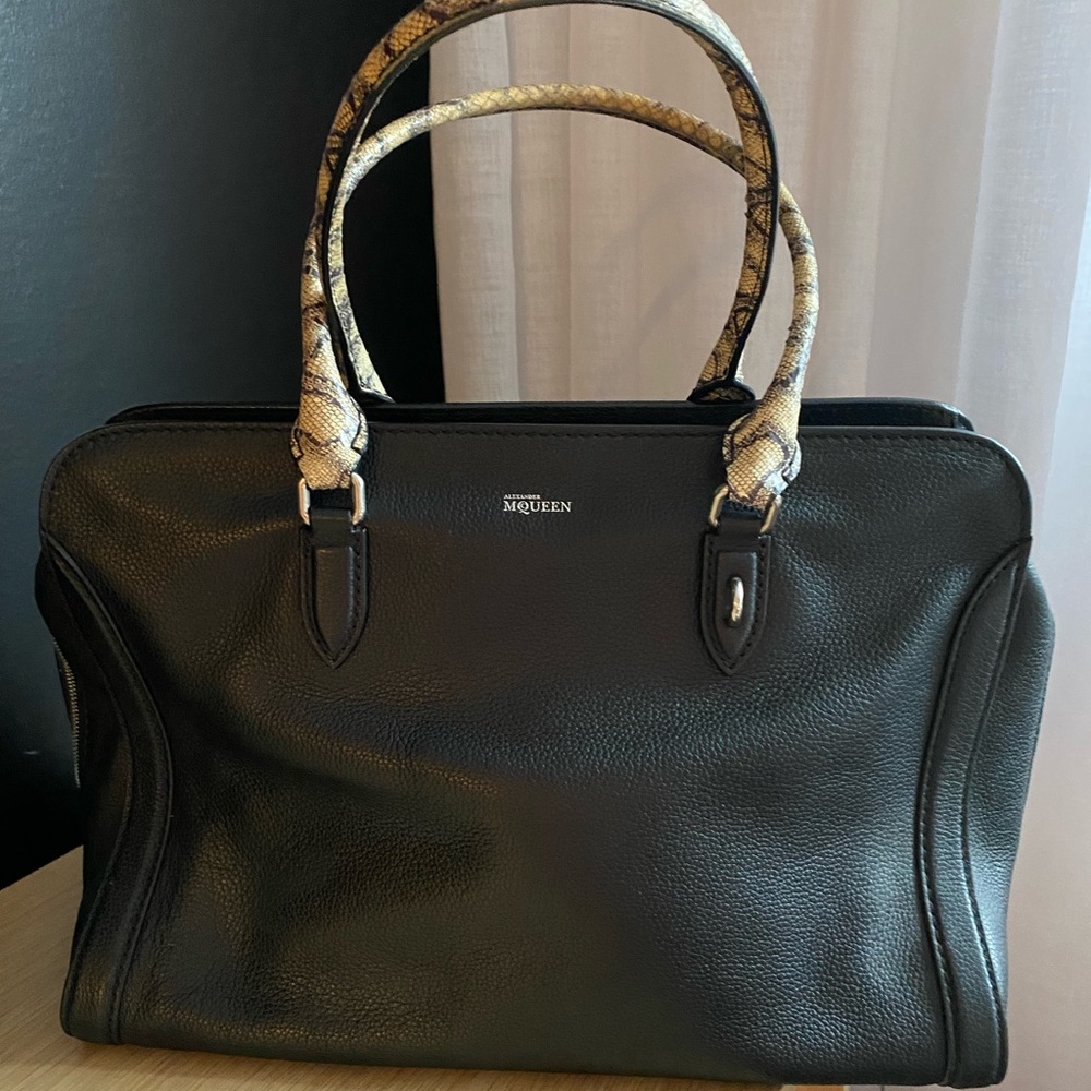 Alexander McQueen Black Satchel with Textured Handles